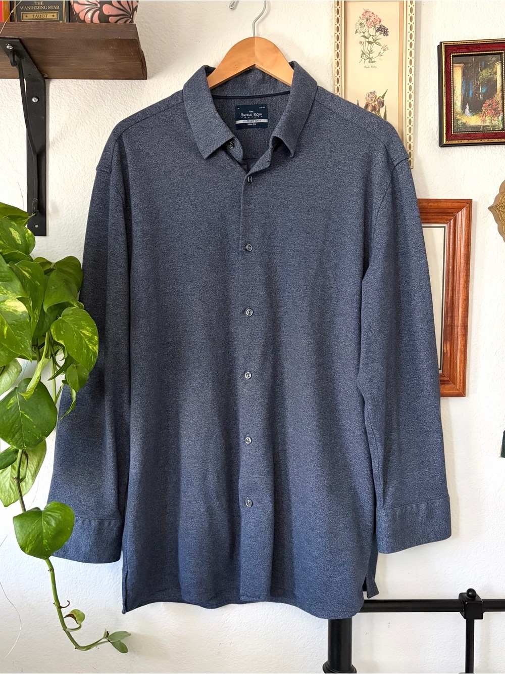 Savile Row - Men's Long-Sleeve Button-Up Shirt - Comfort Knit Slim Fit 19 34-35